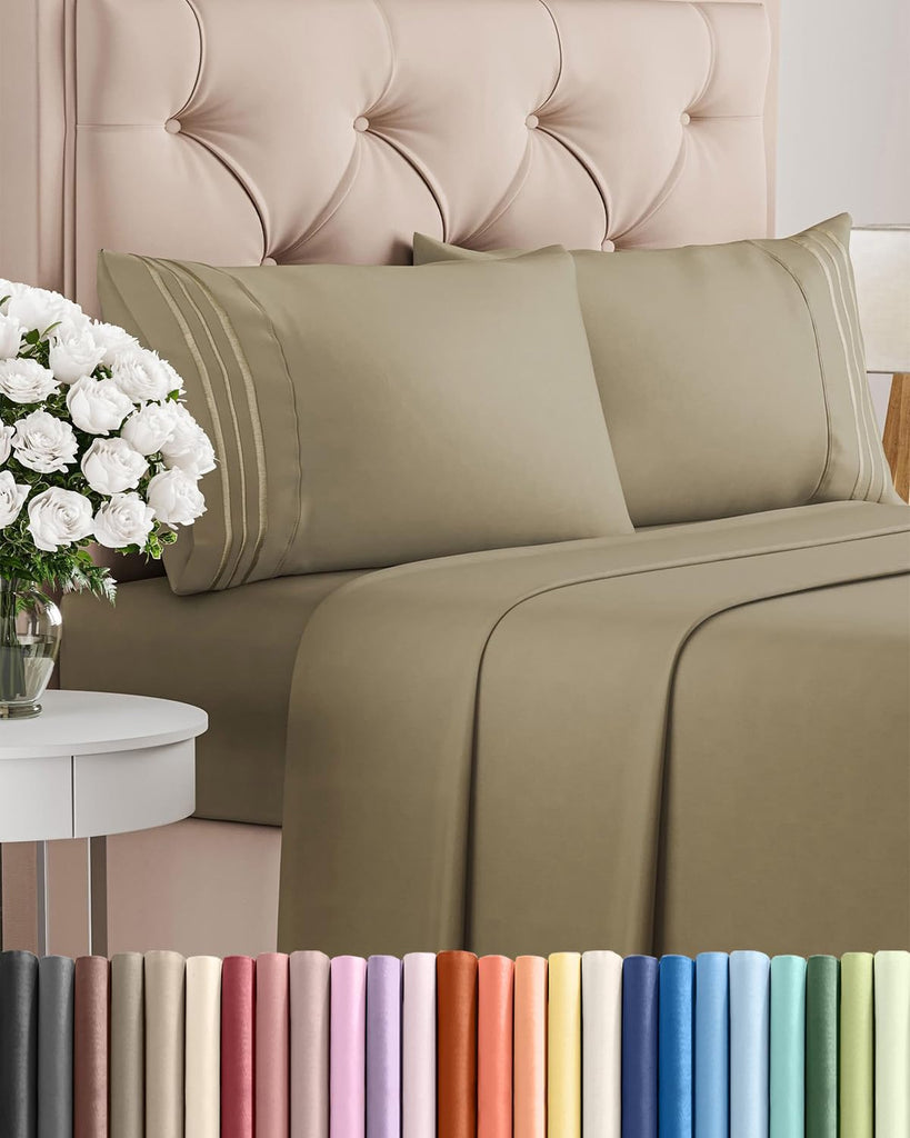 Full Size 4 Piece Sheet Set - Comfy Breathable & Cooling Sheets - Khaki