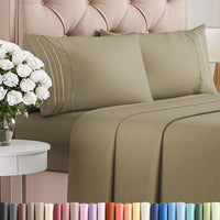 Full Size 4 Piece Sheet Set - Comfy Breathable & Cooling Sheets - Khaki