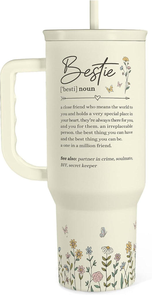 Best Friend Tumbler with Handle 40oz, Bestie Cups for Women Stainless Steel Coffee Travel Tumblers with Straw, Bestie Gifts for Female Friends BFF, Friendship Gift for Birthday Christmas Valentines