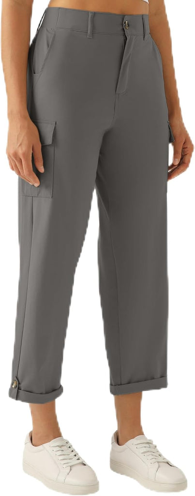 Women's Lightweight Cargo Capri Hiking Pants(Charcoal Grey,XXL)
