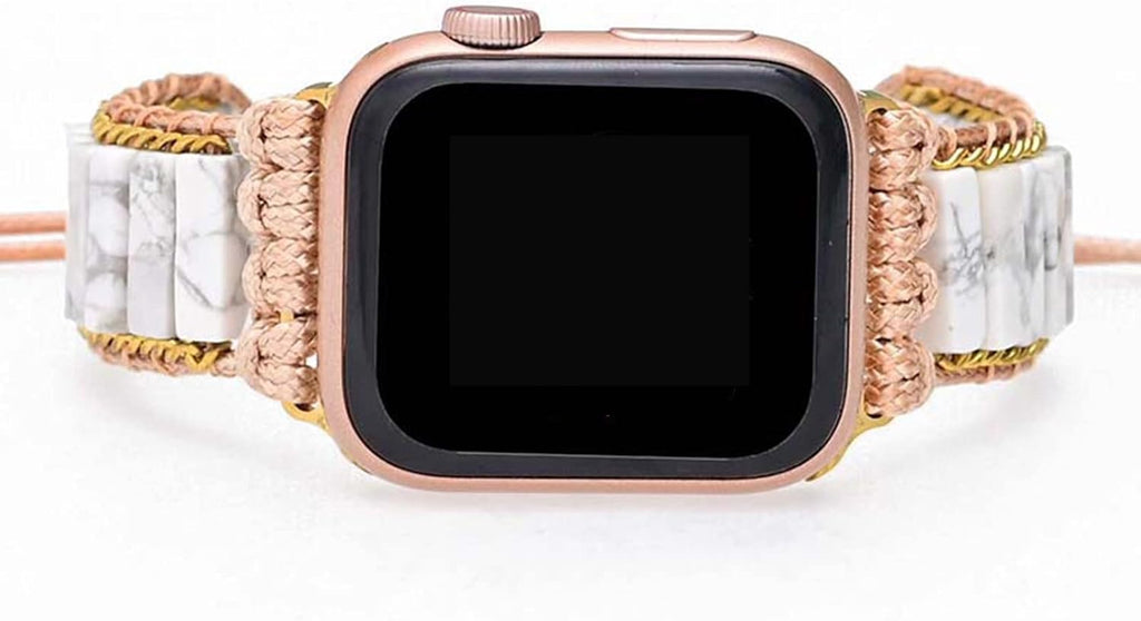 Boho Jasper Handmade Watch Band: Bohemian Natural Energy Stone Smartwatch Bands Compatible with Apple Watch 38mm/40mm/41mm/42mm/44mm/45mm Boho Imperial Jasper Gemstone iWatch Strap for iWatch Series 7/6/5/4/3/2/1/SE (38mm/40mm/41mm, White Onyx Stone)