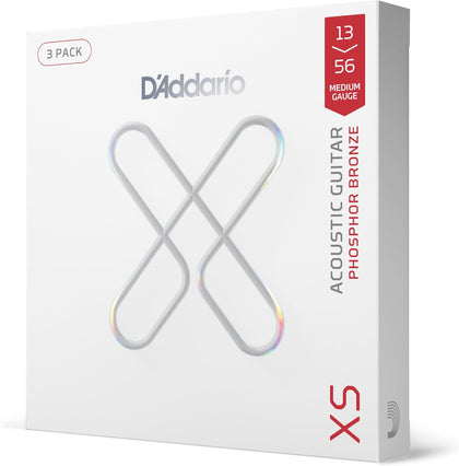 D'Addario XS Phosphor Bronze Coated Acoustic Guitar Strings 13-56, 3 Sets