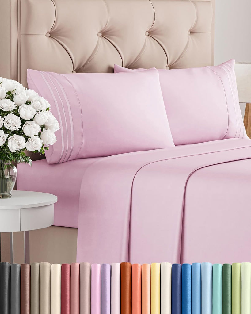 Cal King Size 4 Piece Sheet Set - Breathable & Cooling Sheets - Light Pink