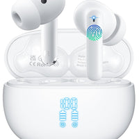 Wireless Earbuds, Bluetooth 5.4 Headphones Bass Stereo/Clear Calls, Ivory