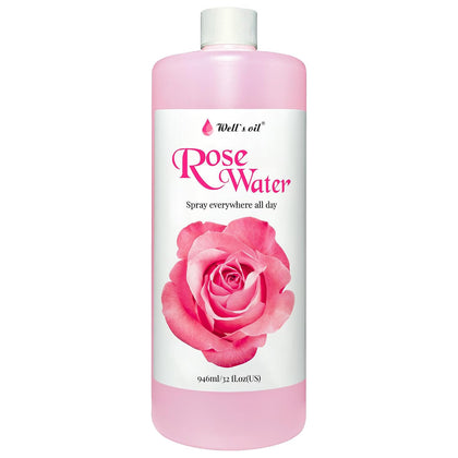 Well's Oil Rosewater Face & Hair Mist Spray (32 fl oz / 946 mL) | Floral Rosewater Hydrosol | Alcohol-Free