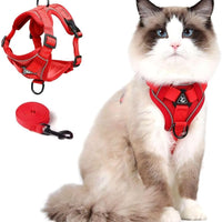 Cat Harness and Leash Set, Upgraded Escape Proof Adjustable Vest with Lead for Kitten Puppy Outdoor Walking, Soft Breathable Mesh Jacket with Reflective Strips for Dark Night (M, Fresh Red)