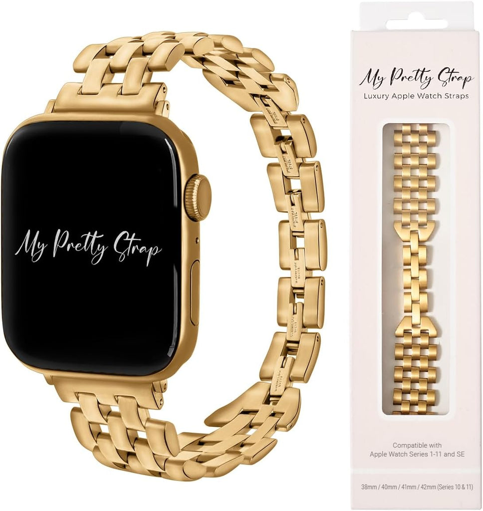 My Pretty Strap Venus Band Compatible with Apple Watch 38/40/41mm or 42/44/45/49mm, Stainless Steel Metal Gold Plated for Women (42MM / 44MM / 45MM / 49MM, Gold)