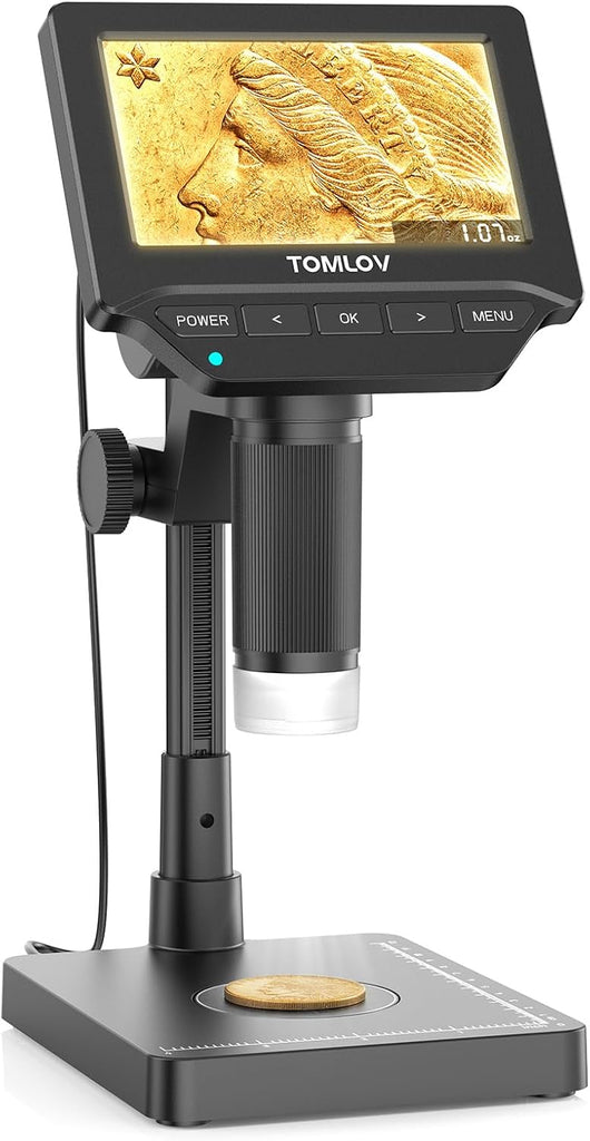 TOMLOV DM4W Microscope with Weighing Scale: 4.3" Digital Coin Microscope with Screen, Error Coin Magnifier with Lights,