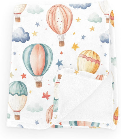 Wicbfdfv Colorful Hot Air Balloon Stars Baby Blanket Girls Boys Cute Clouds Sky Flannel Fluffy Blankets for Baby Warm Breathable Toddler Infant Newborn Crib Stroller Travel Balloon 30x40inch