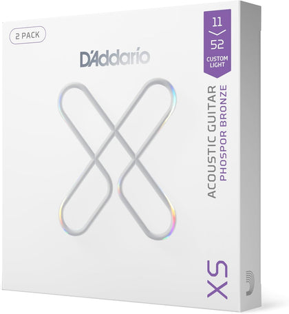 D'Addario XS Phosphor Bronze Coated Acoustic Guitar Strings 11-52, 2 Sets