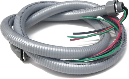Sealproof Power Whip Assembly, 3/4-Inch x 6 Ft Nonmetallic Liquid Tight Flexible Electrical Conduit and 8 Gauge Wire Single Phase Preassembled A/C Hook-up Whip Kit, 3/4