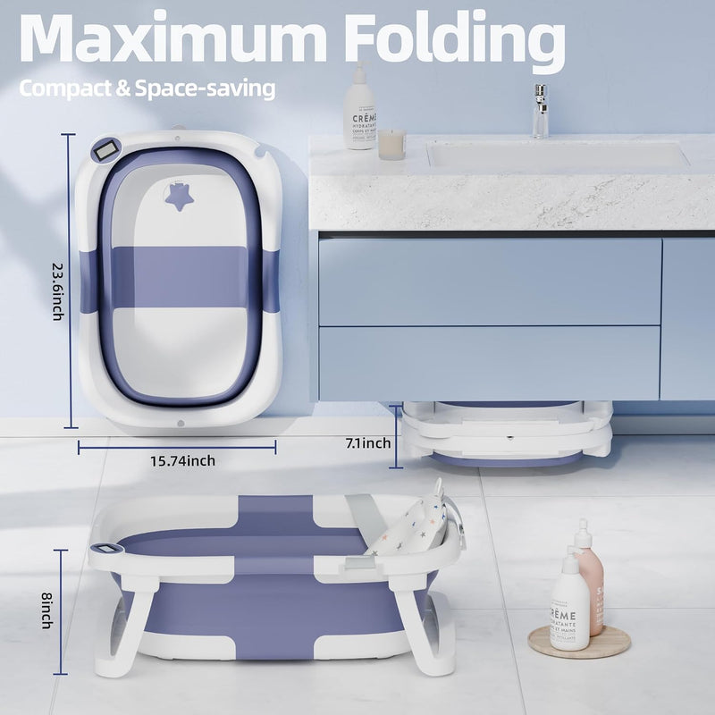 iBabyMax Bañera Plegable para Bebé con Termómetro 0 a 36 Meses Azul