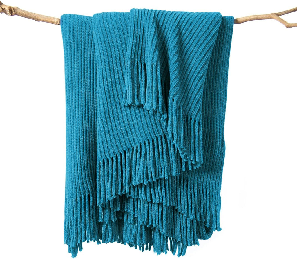 lifein Chenille Throw Blanket 50x60 - Soft Boho Knitted Blanket for Couch Cozy Farmhouse Decor Bed Throw, Lightweight All Season Teal Blanket, Decorative for Living Room Bedroom Spring Decor