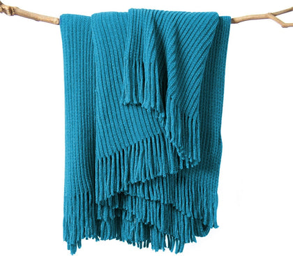lifein Chenille Throw Blanket 50x60 - Soft Boho Knitted Blanket for Couch Cozy Farmhouse Decor Bed Throw, Lightweight All Season Teal Blanket, Decorative for Living Room Bedroom Spring Decor