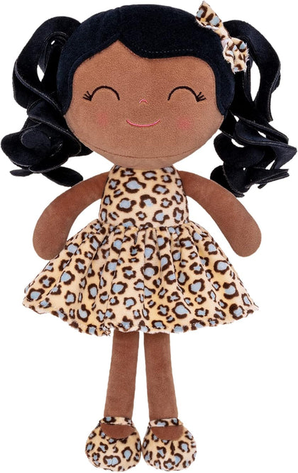 Gloveleya Baby Dolls Soft Snuggly First Baby Girl Gifts Plush Doll with Tanned Skin & Leopard Dress 12inches Animal Series