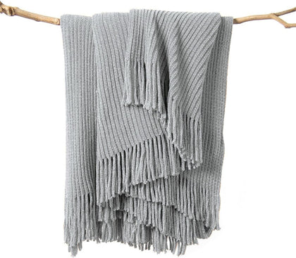lifein Throw Blanket for Couch, Soft Boho Decor Bed Throw,Cozy Grey Knitted Chenille Small Farmhouse Lightweight Throw (Light Grey,60 * 80