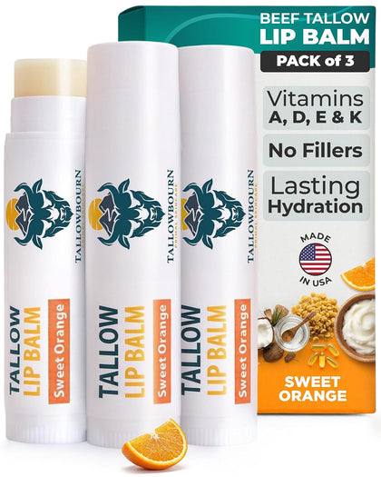 Tallowbourn Moisturizing Grass-Fed Beef Tallow Lip Balm 3pk – Sweet Orange