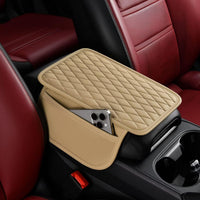 BNMFFYU Car Center Console Cover Fit for Volkswagen Taos: Leather Car Armrest Cover Cushion with 2 Storage Bags - Car Accessories Console Arm Rest Protector(001# Beige)
