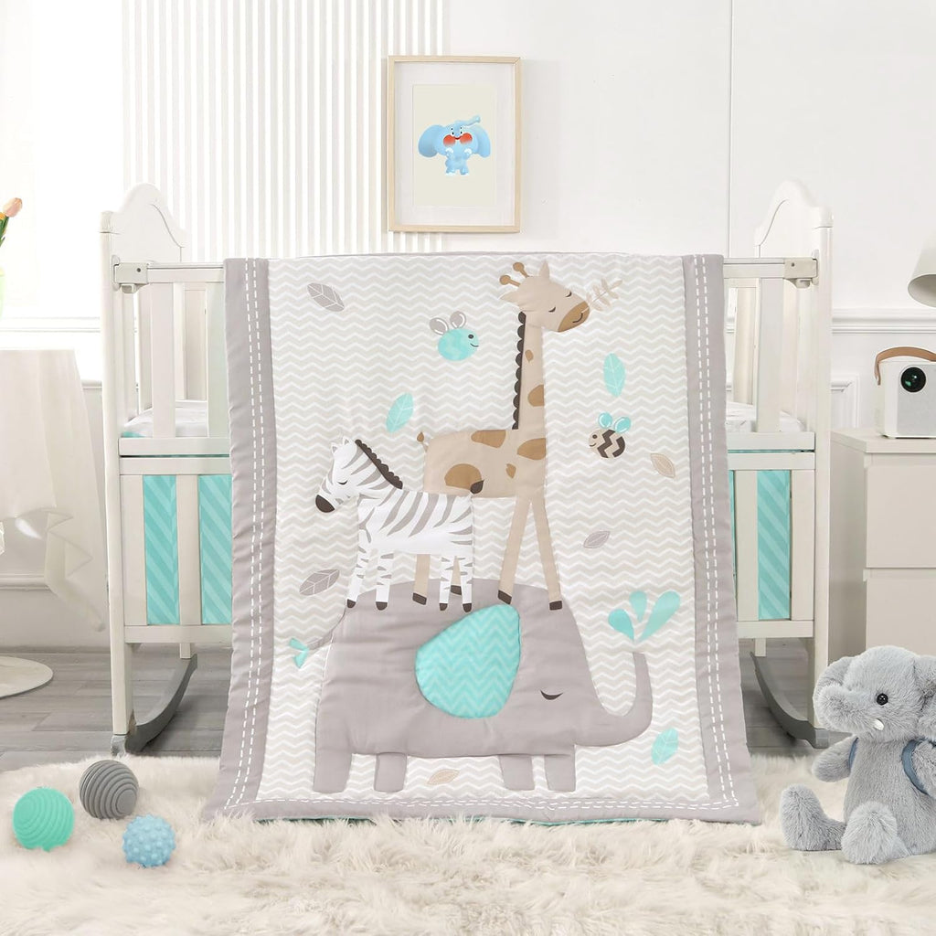 Wowelife Elephant Crib Bedding Set Gray, Premium 3-Piece Baby Bedding Set Elephant, Safari Newborn& Infant Nursery Bedding Set for Baby Boy, Gray