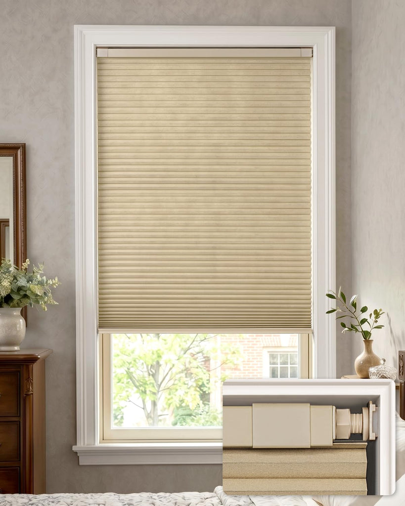 LazBlinds No Drill Blackout Cellular Shades, 23" W x 64" H, Beige