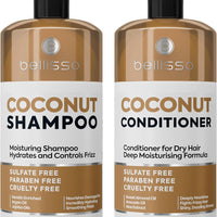 Coconut Shampoo and Conditioner Set - Sulfate Free, Deep Moisturizing, Hydrating, Anti Frizz Formula for Women and Men - Professional Salon Grade - Dry, Damaged Hair Care Products 16 Fl Oz (Set of 2)