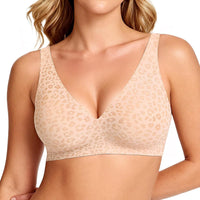 OEAK Womens Jelly Bras Wireless Deep V Comfy Push Up Tshirt Bras Leo XL