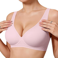 OEAK Womens Jelly Bras Wireless Deep V Comfy Push Up Tshirt Bras PNK M Pink