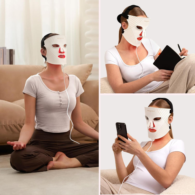 Wavytalk Glow Time - Mascara LED Facial, Terapia de Luz Roja, Azul y Ambar para Anti-Acne y Rejuvenecimiento