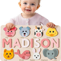 Zuzu Puzzle Personalized Name Puzzle for Toddlers 1-3 | Safari, Farm & 12 Themes | Handmade Wooden Montessori Toy, Keepsake Nursery Decor & Perfect 1st Birthday Gift for Boy Girl