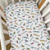 Watercolor Lures Flys Baby Crib Sheets for Boys Girls Fishermen Lures Hooks Soft Snug Fitted Crib Mattress Covers for 52''x28'' Standard Crib & Toddler Mattress Fishing Lovers Gift Baby Bed Sheets