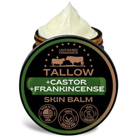 Untamed Organics Beef Tallow Balm for Skin & Face with Castor Oil & Frankincense - 100% Grass-Fed Tallow Face & Body Moisturizer for Dry Sensitive Skin - 2 oz