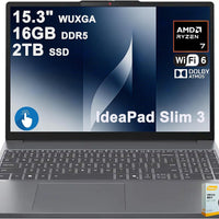 Lenovo IdeaPad Slim 3 Business Laptop   15.3" WUXGA IPS Anti-Glare Touchscreen   AMD 8-core Ryzen 7 170   16GB DDR5 2TB