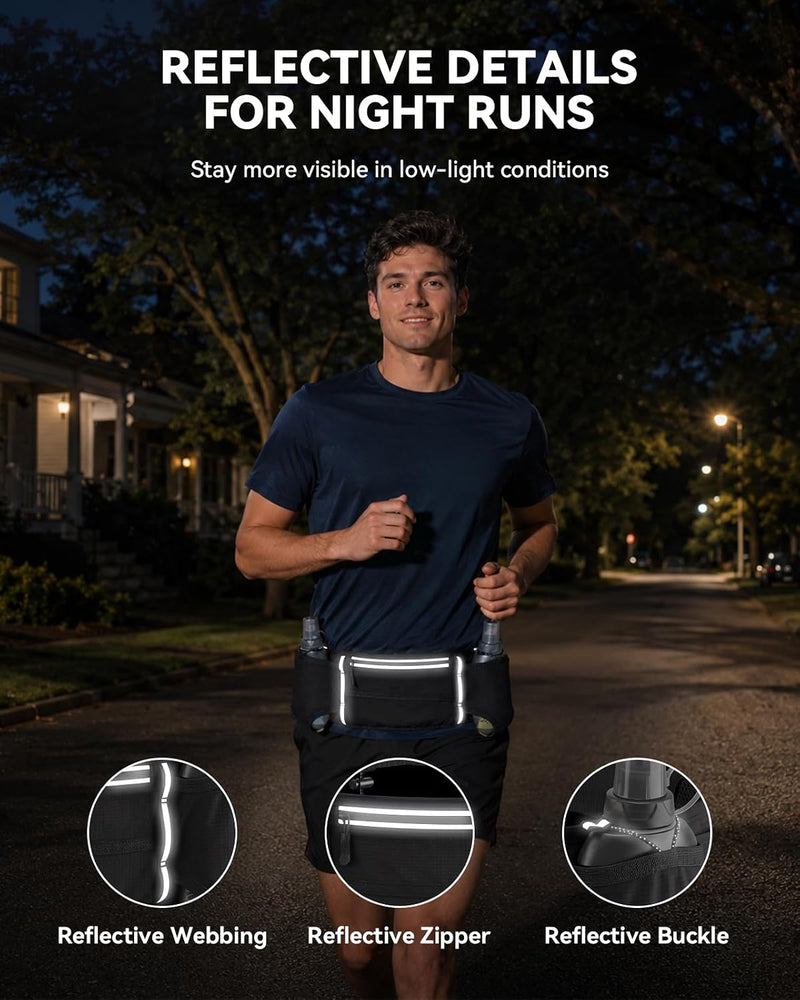 UTOBEST Running Hydration Belt with 2 Soft Flasks, 6-Pocket Waist Pack B5