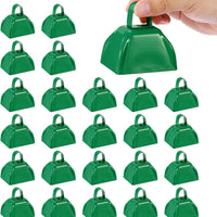 PATIKIL 24pcs Cow Bells for Football Games, 3inch Cowbells for Sporting Events Bulk Loud Noise Makers Metal Cow Bell with Handle for Cheering Wedding,Green