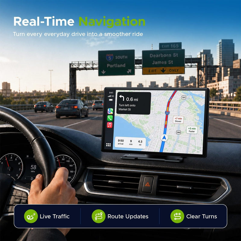 TOGUARDGO 9'' Carplay Screen for Car, Wireless Car Play and Android Auto
