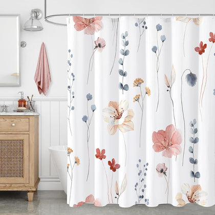 Gibelle Coral Beige Watercolor Floral Fabric Shower Curtain, 108x72