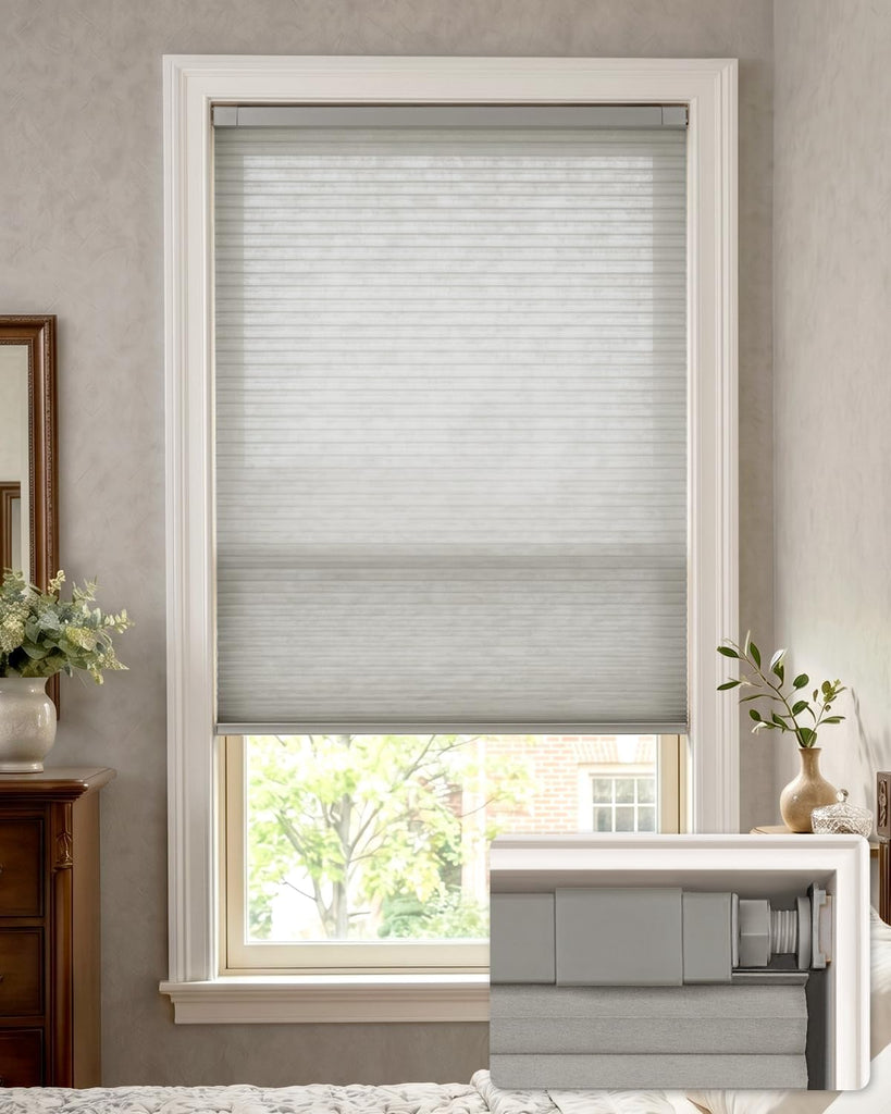LazBlinds No Drill Light Filtering Cellular Shades, 33.5" W x 48" H, Dove Grey
