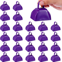 PATIKIL 24pcs Cow Bells for Football Games,3in Cowbells for Sporting Events Bulk Loud Noise Makers Metal Cow Bell with Handle for Cheering Competition Marathon Wedding, Blue Purple