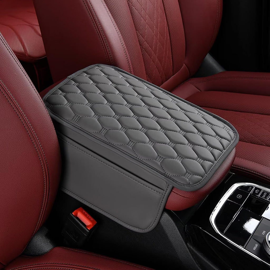 BNMFFYU Car Center Console Cover Fit for Volkswagen Jetta: Leather Car Armrest Cover Cushion with 2 Storage Bags - Car Accessories Console Arm Rest Protector(002# Grey)