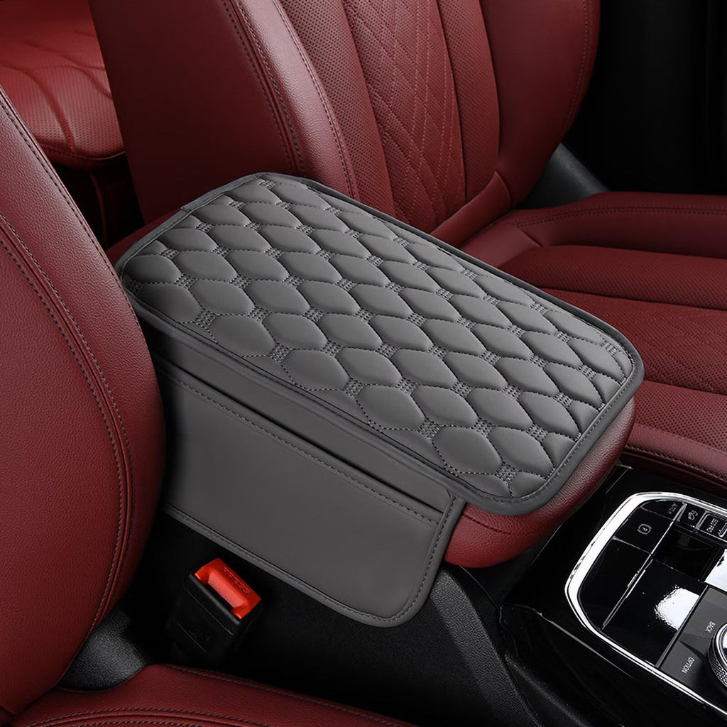 BNMFFYU Car Center Console Cover Fit for Kia Optima: Leather Car Armrest Cover Cushion with 2 Storage Bags - Car Accessories Console Arm Rest Protector(002# Grey)
