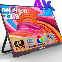 Innoview 23.8” 4K Large Portable Monitor, UHD (3840*2160) 100%sRGB IPS Speakers USB-C HDMI Work Home Second Monitor W/180°Adjustable Stand for Laptop, Desktop, Macbook, Phones, Tablet, PS5/4, Switch
