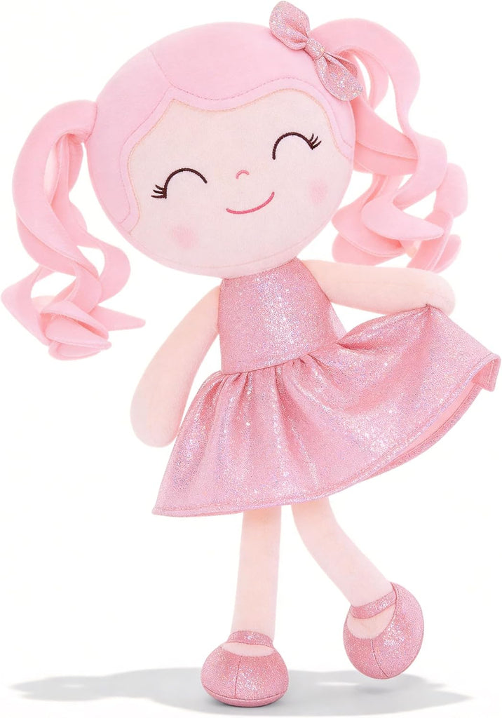 Gloveleya Baby Dolls Soft Snuggly Doll First Baby Girl Gifts Plush Doll with Sparkling Dress Pink 12inches Pearlescent Series