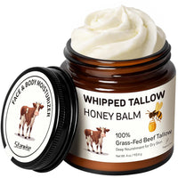 Starwise Beef Tallow for Skin, 100% Grass-Fed Whipped Beef Tallow and Honey Balm, Moisturizer for Face & Body, Natural Formula with Organic Jojoba Oil, Shea Butter for Dry, Sensitive Skin, 4 Oz
