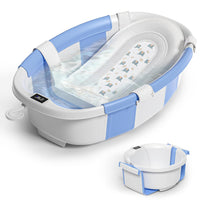 Himold Bañera Plegable Amplia para Bebé con Termómetro y Cojín Azul