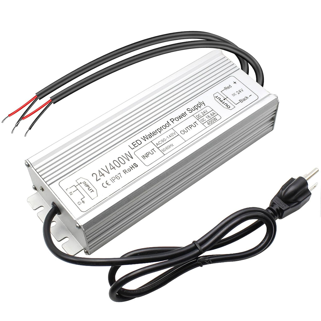 inShareplus 24V 400W LED Power Supply, IP67 Rainproof Waterproof Outdoor Driver,AC 90-140V to DC 24V Low Voltage Transformer, Adapter Converter for LED Light, Computer Project, Outdoor Use