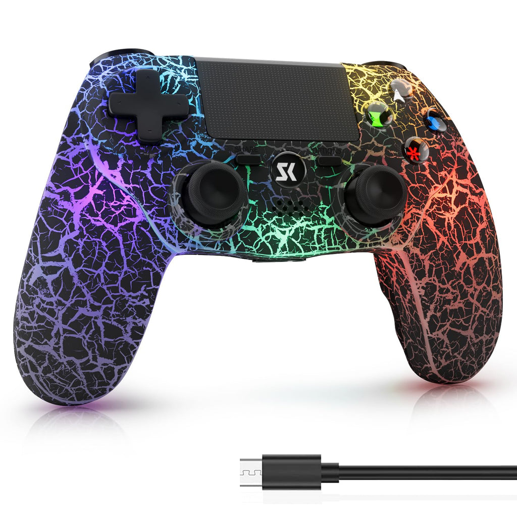 ISHAKO Controller for PS4, Wireless Controller Black for Sony PlayStation 4/Pro/Slim, Remote Control with Adjustable RGB Light/1000mAh Battery/6-Axis Motion Sensor/Double Vibration