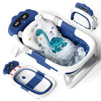 AVIDOR Bañera Plegable para Bebé Diseño Dinosaurio con Red de Baño Azul Marino