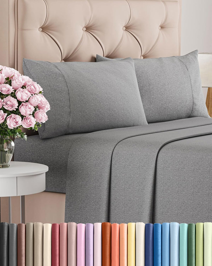 King Size 4 Piece Sheet Set - Breathable & Cooling Sheets - Heathered Grey