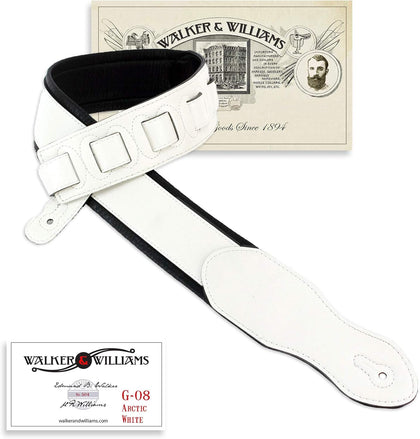 Walker & Williams G-08 Powder White Padded Guitar Strap with Glove Leather Back For Acoustic, Electric And Bass Guitars