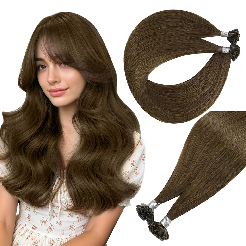 Easyouth Brown U Tips Hair Extensions Human Hair, Hot Fusion Hair Extension